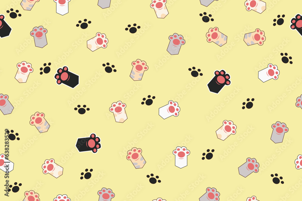 Vector illustration of a seamless background with cute cat paws. Vector illustration of a seamless background with cute cat paws.
