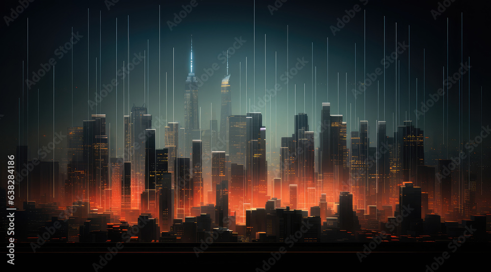 Futuristic city with straight line and glowing lights at night. Futuristic landscape. created by generative AI technology.
