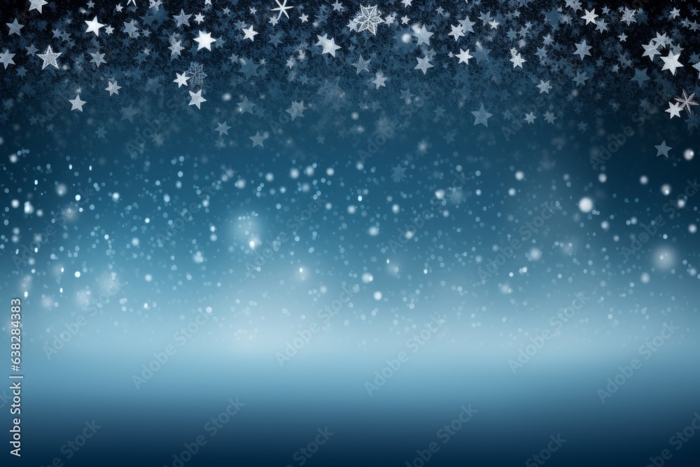 Blue background with snow flakes and stars Blue background with snow flakes and stars