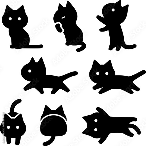 猫のモノクロデフォルメイラストセット