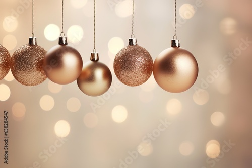 Delicate holiday ornaments against a backdrop of open copy space