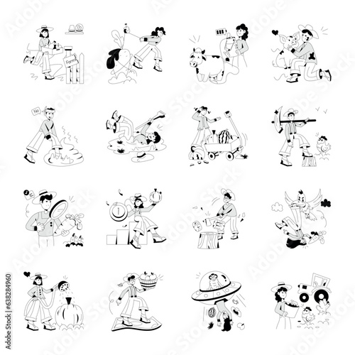 Collection of Farmer Hand Drawn Illustrations 

