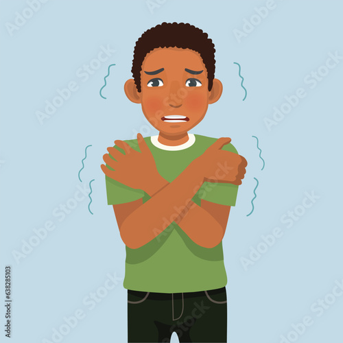 Young African man trembling feeling cold freezing winter