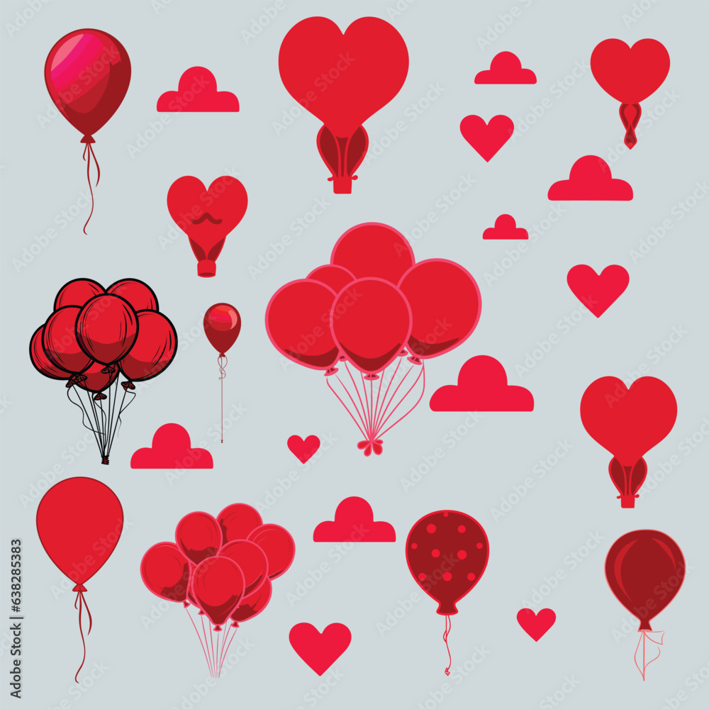 birthday ballon vector, love shape ballon, heart shapes ballon, flying glossy balloons, colored balloons collection vector