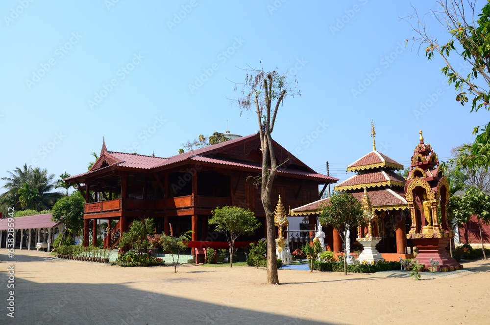 Ancient wooden sermons hall in antique monastery for thai people travelers use service travel visit respect praying blessing wish at Wat Khua Khrae temple on February 22, 2015 in Chiang Rai, Thailand