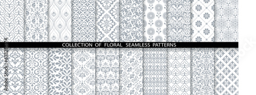Photographie Geometric floral set of seamless patterns
