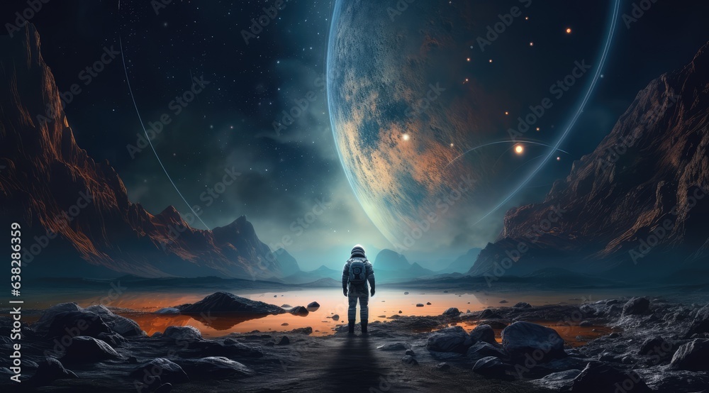 Fototapeta premium Astronaut on the background of the planet. created by generative AI technology.