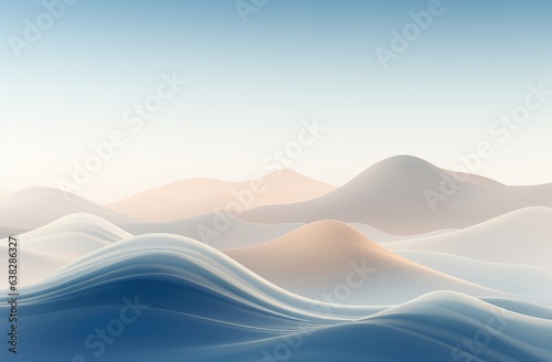 abstract wave background, Sunset landscape of blue and yellow sand dunes with mountain and sky. created by generative AI technology.