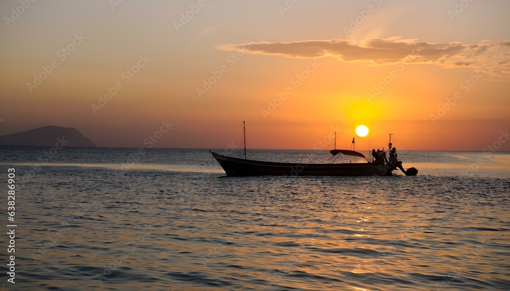 boat at sunset with background blurred 