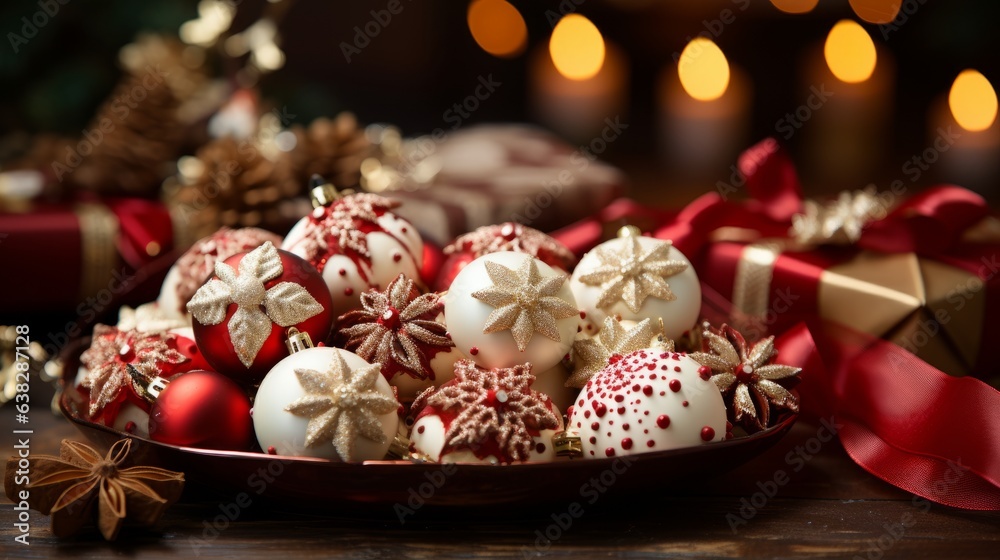 Variety of Christmas holiday embellishments Variety of Christmas holiday embellishments