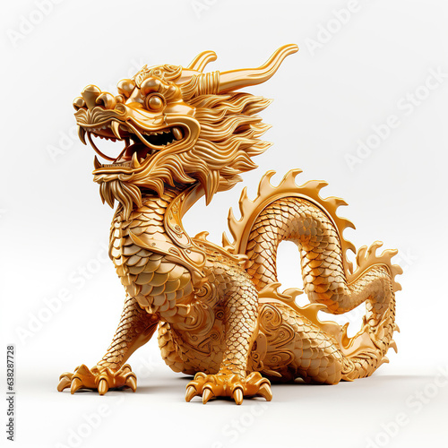 Golden Chinese dragon statue represents prosperity and good fortune. Chinese New Year concept