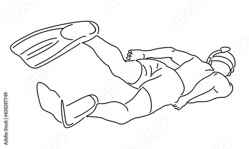 line art of scuba diver underwater in the sea