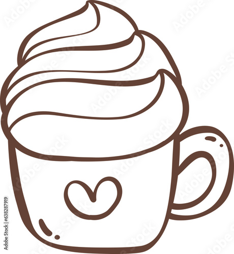 Cute ice coffee cup outline doodle cartoon drawing
