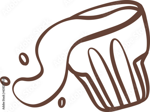 Cute spilled coffee latte cup outline doodle cartoon drawing