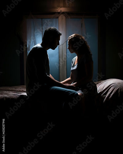 Wallpaper Mural A couple sitting on their bed far apart, having serious relationship problems or issues with their sex life. Shallow field of view.  Torontodigital.ca