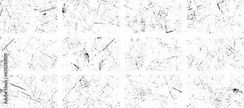 Overlay textures set stamp with grunge effect. Old damage Dirty grainy and scratches. Set of different distressed black grain texture. Distress overlay vector textures.	