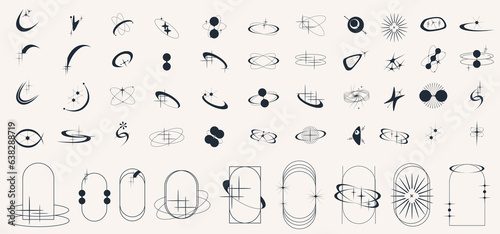 Y2K shape bling set black figure isolated. Geometric futuristic shape with star for contemporary design. Abstract graphic retro y2k style. Simple vector illustartion