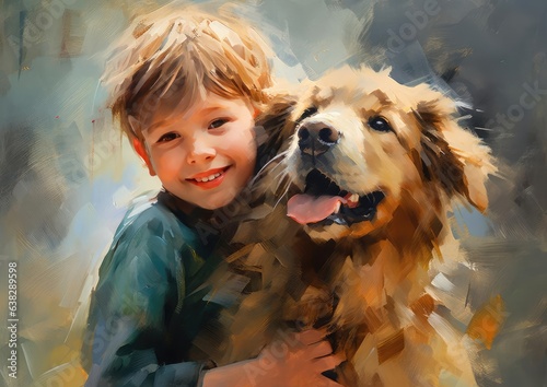 Joyful boy with a big dog