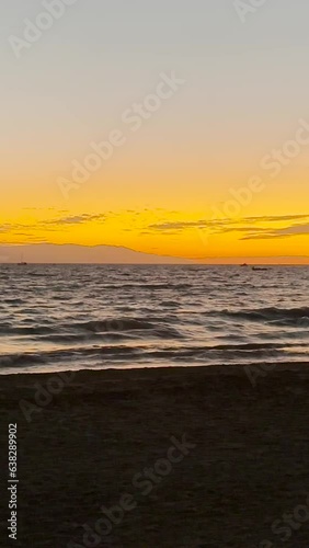 sunset on the beach yellow and blue colors, tranquility and peace, mexico puerto vallarta