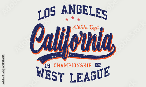 Vintage typography retro college varsity California with Los Angeles slogan print with grunge effect for graphic tee t shirt or sweatshirt - Vector