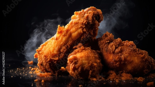 chicken fried on the dark background 