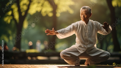 50-year-old Chinese man was practicing tai chi in the park. Generative AI