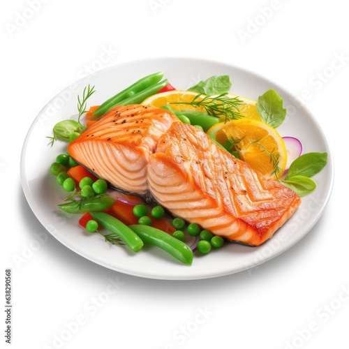 grilled salmon steak with vegetables