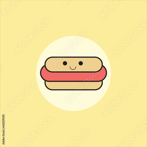 Kawai-style doodle hot dog, vector illustration