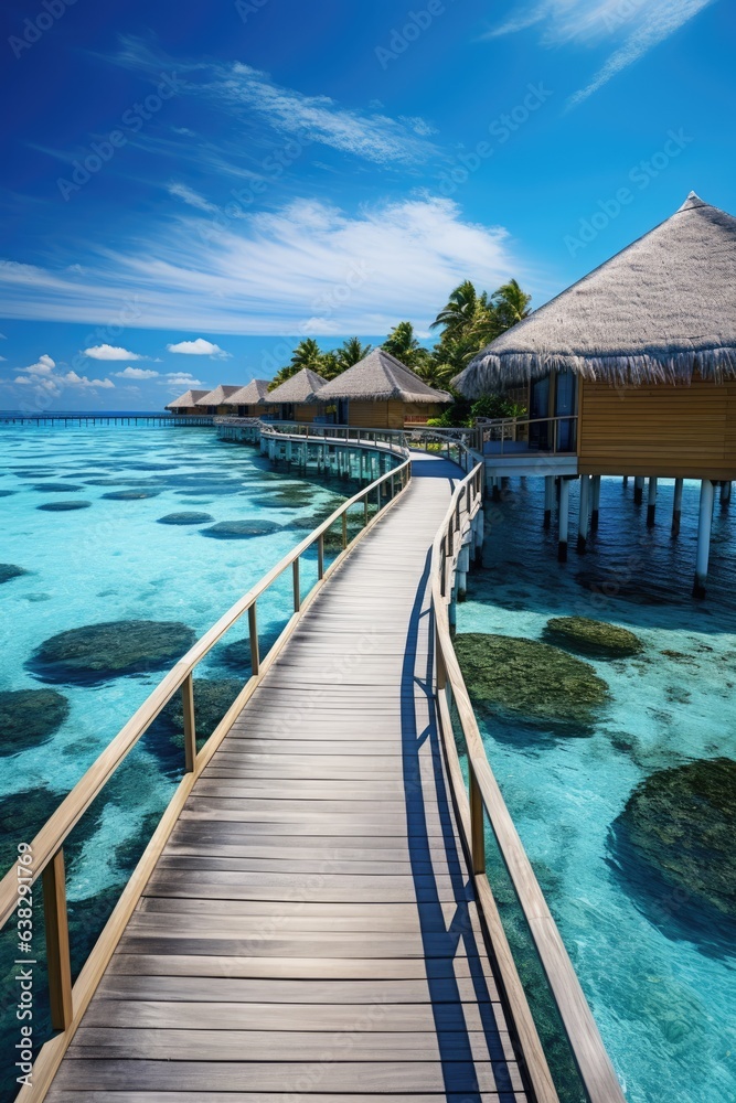 Beautiful Maldives travel destination. Generative AI