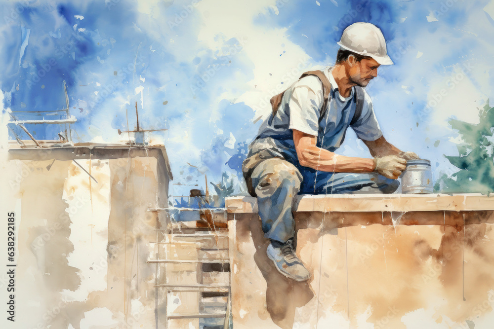 Painter repairing the outer wall of a building