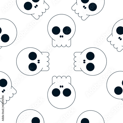 Happy Halloween print with cute cartoon skulls on white background. Vector Helloween holiday seamless pattern with headbones. Endless texture design for fabric, wrapping paper photo