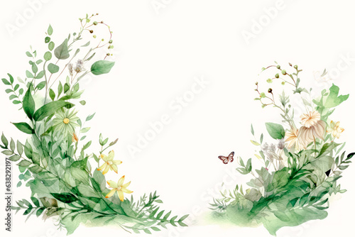 Pale watercolor botanical frame © HiroSund