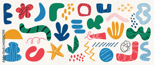 Minimalist abstract art shapes vector collection. Set of doodle elements, hand drawn organic shape, leaf, branch, coral. Minimal style element with earth tone for decoration, ads, prints, branding.