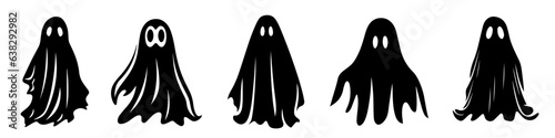Collection of simple flat ghosts vector. Halloween scary ghostly monsters cartoon. Cute cartoon spooky character
