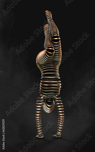 3d Illustration of model slice girl in yoga poses on black background with clipping path. Yoga concept.