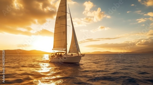 Yacht sailing the sea with sunset view  © kimly