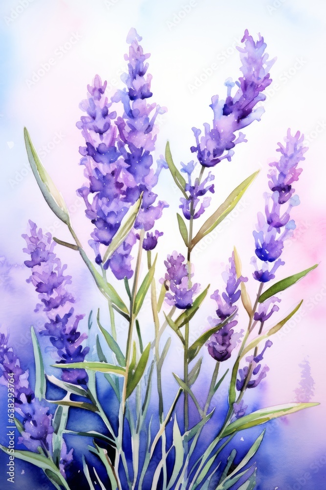 Naklejka premium watercolor lavender branches macro
