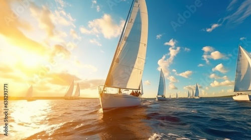 Beautiful yacht sailing boat on the sea with blue sky 