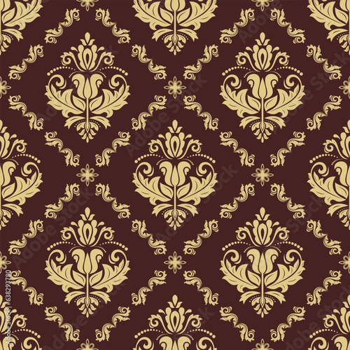 Classic seamless vector pattern. Damask orient ornament. Classic vintage brown and golden background. Orient pattern for fabric, wallpapers and packaging
