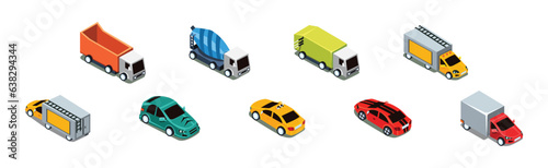 Car and Motor Vehicle as City Traffic Isometric Vector Set