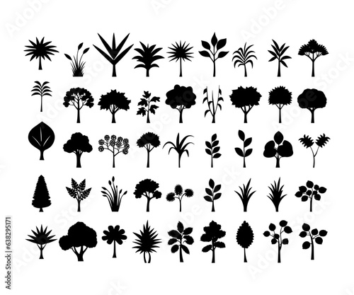 trees and forest silhouettes set isolated vector illustration  © idaline!