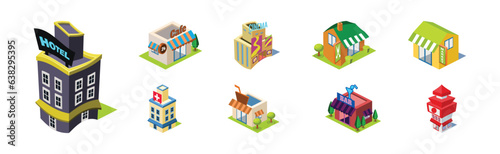 City Building and Commercial Infrastructure Isometric Vector Set