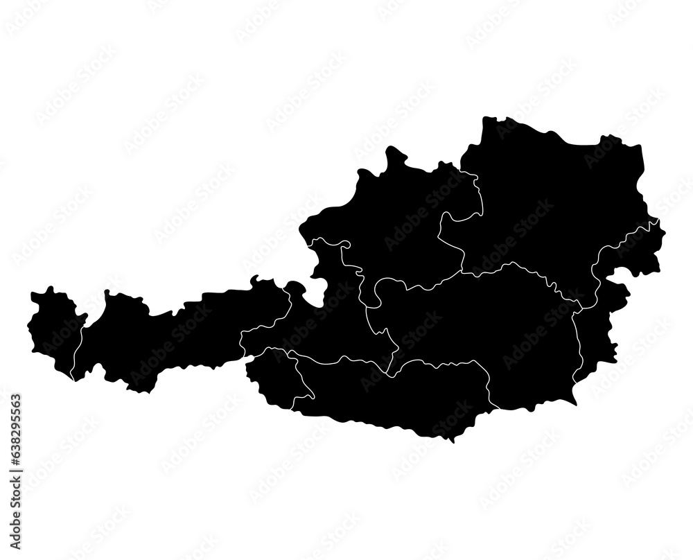 Austria map region black color. Austria map with black color. Flag of Austria