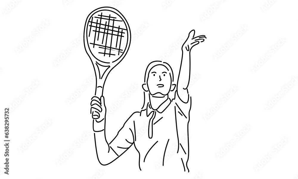 line art of tennis player hit the ball