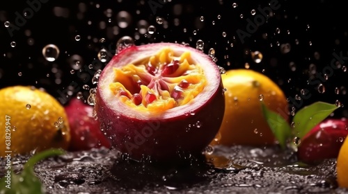 Fresh passion fruit with water drop 