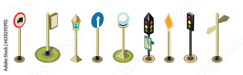 City Street Urban Element and Icon Isometric Vector Set