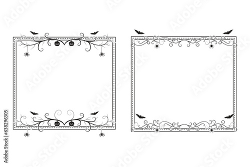 Halloween flourish wilds swirls Square Border frame, witch creepy scary bone victorian pumpkin bat spider pictures frames, vintage rectangle Decorative curly Elegant embellishment ornament borders  