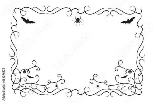 Halloween flourish wilds swirls Square Border frame, witch creepy scary bone victorian pumpkin bat spider pictures frames, vintage rectangle Decorative curly Elegant embellishment ornament borders 