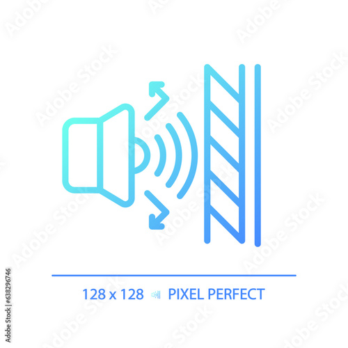 2D pixel perfect gradient soundproof layer gradient icon, isolated vector, soundproofing blue thin line illustration.