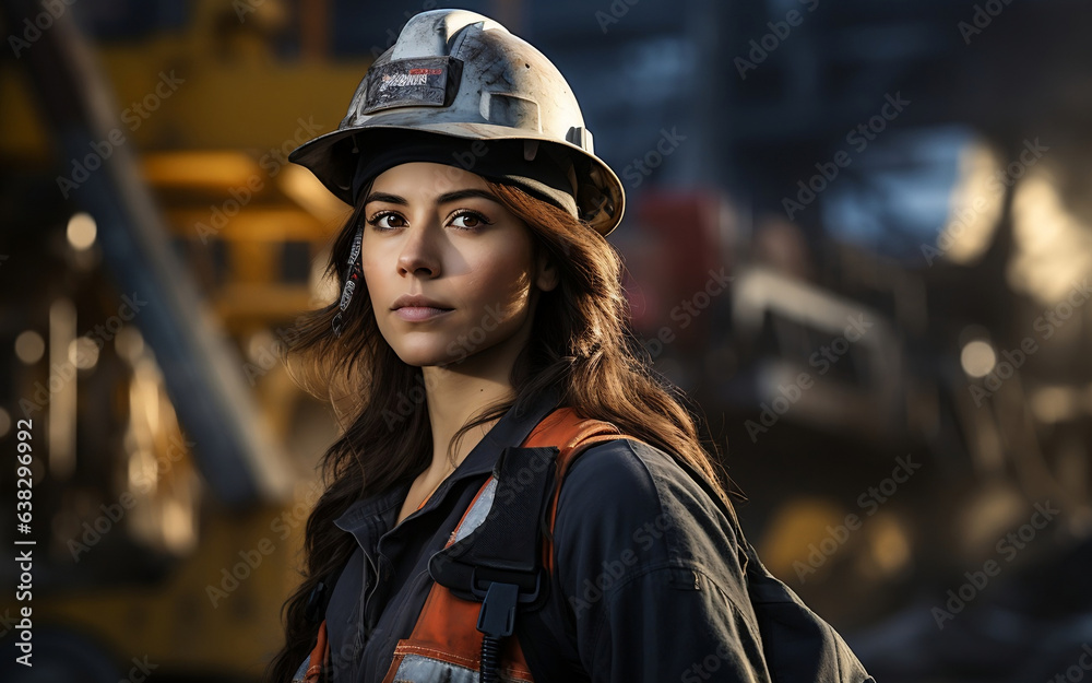 young woman in hard hat at work. AI Generated Images young woman in hard hat at work. AI Generated Images